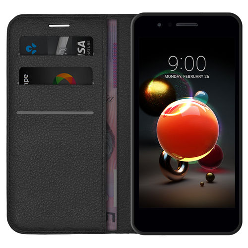 Leather Wallet Case & Card Holder Pouch for LG K9 - Black